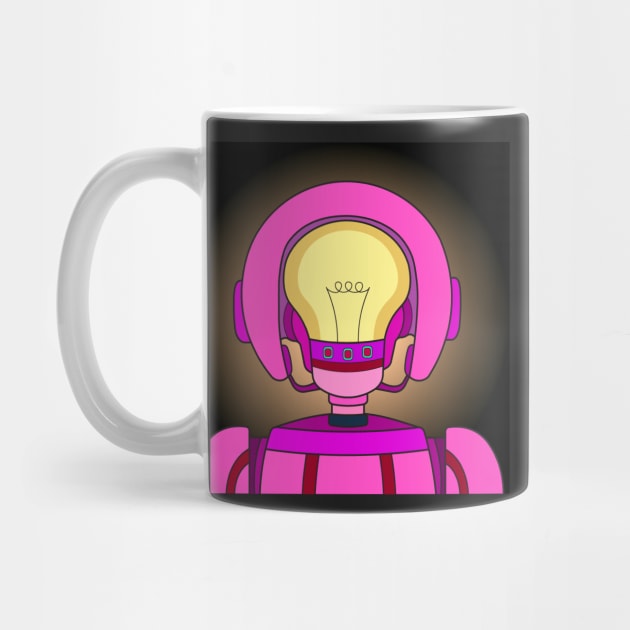 AI female pink robot with a yellow light bulb inside a head. Modern technology and futuristic concept. by Nalidsa